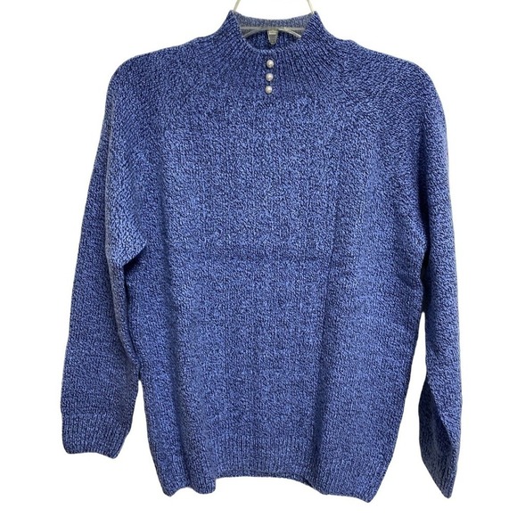 Karen Scott Petite Imitation-Pearl Button Sweater Luxe Blue Marl PP - Picture 2 of 4